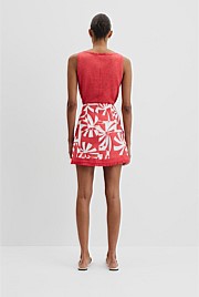 Organically Grown Linen Print Fray Mini Skirt