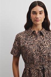Print Flared Shirt Dress