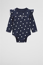 Organically Grown Cotton Blend Frill Long Sleeve Logo Bodysuit