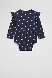 Organically Grown Cotton Blend Frill Long Sleeve Logo Bodysuit