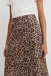 Organically Grown Linen Print Pull On Midi Skirt