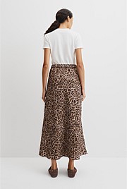 Organically Grown Linen Print Pull On Midi Skirt
