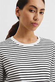 Australian Good Earth Cotton Stripe Textured Slub Long Sleeve T-Shirt