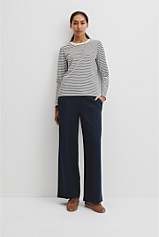 Australian Good Earth Cotton Stripe Textured Slub Long Sleeve T-Shirt
