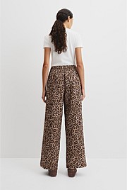 Organically Grown Linen Print Tie Detail Linen Pintuck Pant