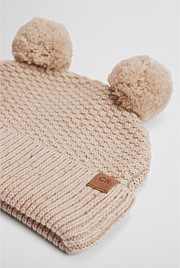 Organically Grown Cotton Cord Pom Pom Knit Beanie
