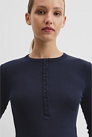 Australian Cotton Blend Rib Henley Top