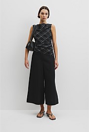 Organically Grown Linen Check Ruched Linen Tank