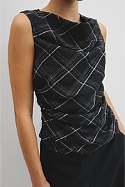 Organically Grown Linen Check Ruched Linen Tank