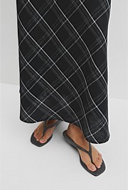 Organically Grown Linen Check Pull-On Midi Skirt