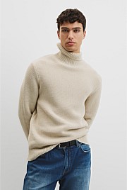 Australian Good Earth Cotton Wool Blend Textured Roll Neck Knit