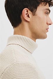 Australian Good Earth Cotton Wool Blend Textured Roll Neck Knit