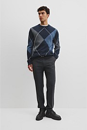 Merino Wool Argyle Crew Neck Knit