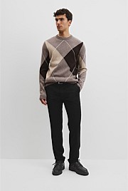 Merino Wool Argyle Crew Neck Knit