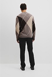 Merino Wool Argyle Crew Neck Knit