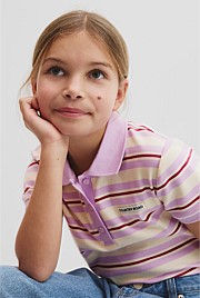 Teen Australian Cotton Short Sleeve Stripe Polo Top
