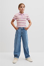 Teen Australian Cotton Short Sleeve Stripe Polo Top