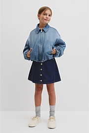 Teen Denim Pleated Bomber
