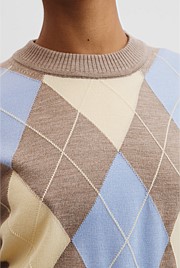 Merino Long Sleeve Argyle Knit