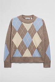 Merino Long Sleeve Argyle Knit