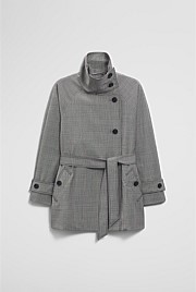 Wool Blend Funnel Check Jacket