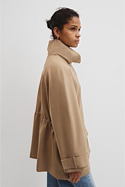 Wool Blend Tailored Funnel Coat