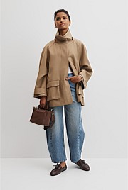 Wool Blend Tailored Funnel Coat