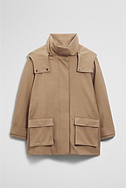 Wool Blend Tailored Funnel Coat
