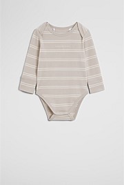 Organically Grown Cotton Stripe Logo Long Sleeve Bodysuit