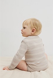 Organically Grown Cotton Stripe Logo Long Sleeve Bodysuit