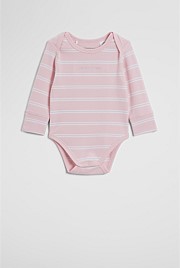 Organically Grown Cotton Stripe Logo Long Sleeve Bodysuit