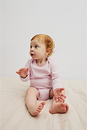 Organically Grown Cotton Stripe Logo Long Sleeve Bodysuit