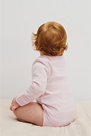 Organically Grown Cotton Stripe Logo Long Sleeve Bodysuit