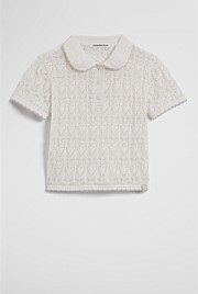 Australian Cotton Short Sleeve Collar Knit Top