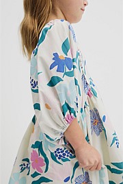 Short Puff Sleeve Print Dress