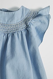 Organically Grown Cotton Sleeveless Chambray Romper Dress