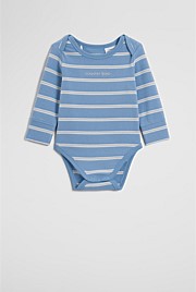 Organically Grown Cotton Stripe Logo Long Sleeve Bodysuit