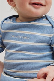 Organically Grown Cotton Stripe Logo Long Sleeve Bodysuit