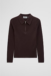 Merino Wool Silk Blend Collared Knit