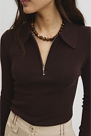 Merino Wool Silk Blend Collared Knit