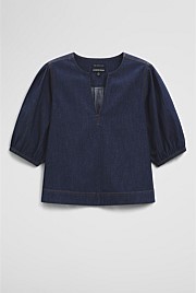 Short Sleeve Denim Blouse