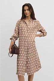 Printed Silk Midi Shirt Dress