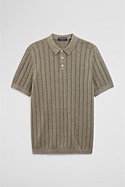 Linen Cotton Stripe Knit Polo