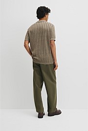 Linen Cotton Stripe Knit Polo