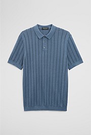 Linen Cotton Stripe Knit Polo