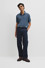 Linen Cotton Stripe Knit Polo