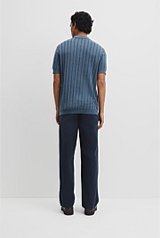 Linen Cotton Stripe Knit Polo