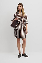 Silk Stripe Gather Mini Dress