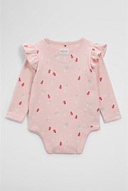 Organically Grown Cotton Blend Pointelle Frill Bodysuit