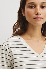 Australian Cotton Stripe V-Neck T-Shirt